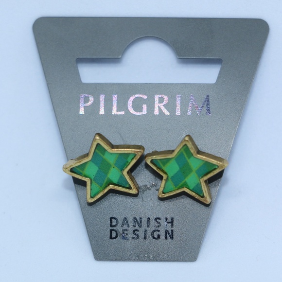 Pilgrim Green Plaid Star Stud Earrings - Picture 1 of 4